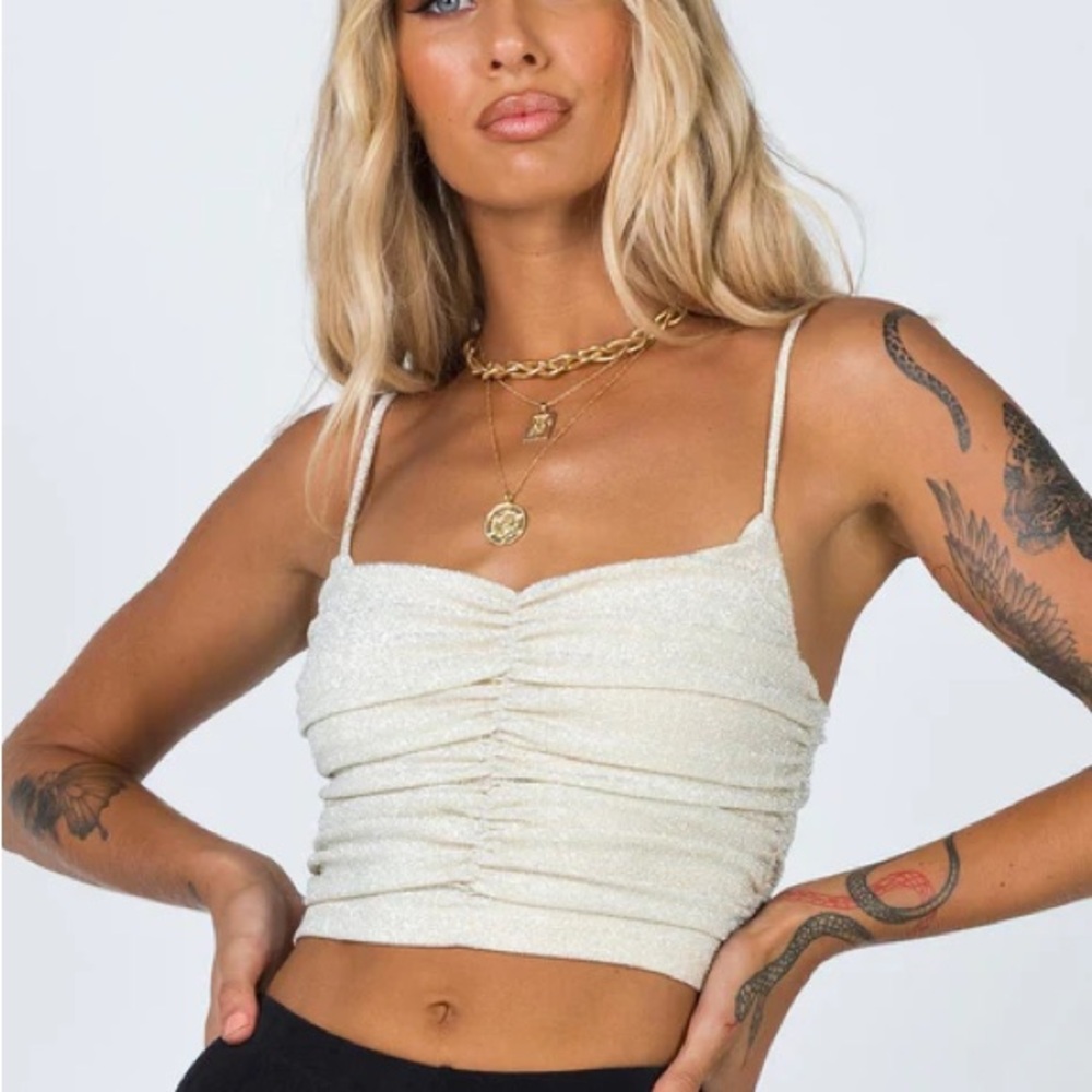 Princess Polly GiGi Glitter Top Champagne